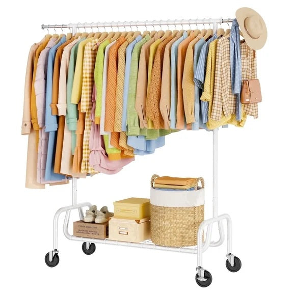 TreGazze Heavy Duty Clothing Rack with Shelves , Adjustable Rolling Clothes Rack for Hanging Clothes, 450 lbs Capacity