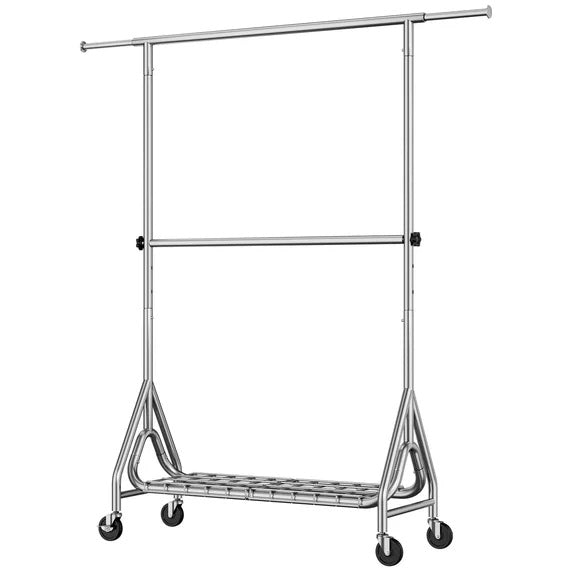 TreGazze Heavy Duty Clothes Rack on Wheels with Shelves, Rolling Clothing Rack for Hanging Clothes,